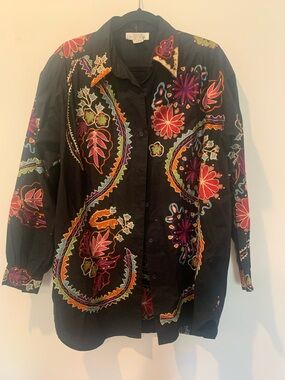 Embroidered Black Floral Paisley Shirt Jacket - Johnny Was Style